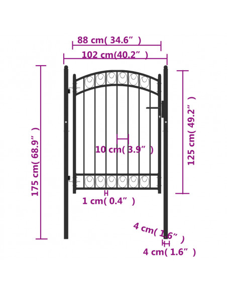 Cancello per Recinzione ad Arco in Acciaio 100x125 cm Nero