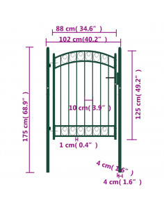 Cancello per recinzione EMMEN con parte superiore ad arco in acciaio 100x98,5 cm verde