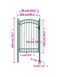 Cancello per recinzione EMMEN con parte superiore ad arco in acciaio 100x106 cm verde