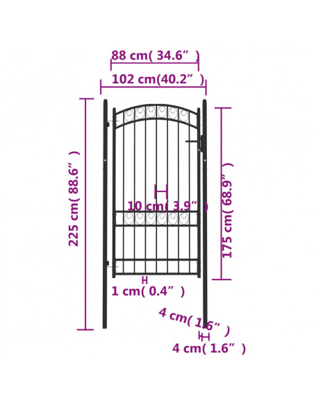 Cancello per Recinzione ad Arco in Acciaio 100x175 cm Nero