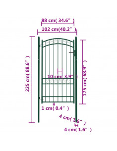 Cancello per recinzione EMMEN con parte superiore ad arco in acciaio 100x123,5 cm verde