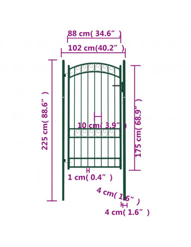 Cancello per recinzione EMMEN con parte superiore ad arco in acciaio 100x123,5 cm verde