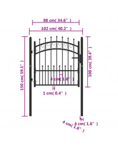 Cancello per Recinzione con Punte in Acciaio 100x100 cm Nero