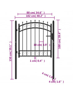 Cancello per Recinzione con Punte in Acciaio 100x100 cm Nero