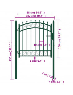 Cancello per Recinzione con Punte in Acciaio 100x100 cm Verde