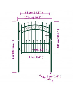 Cancello per Recinzione con Punte in Acciaio 100x100 cm Verde