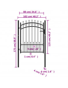 Cancello per Recinzione con Punte in Acciaio 100x125 cm Nero