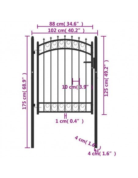 Cancello per recinzione EMMEN con punte in acciaio 103x109,5 cm Nero