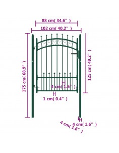 Cancello per Recinzione con Punte in Acciaio 100x125 cm Verde