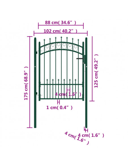 Cancello per Recinzione con Punte in Acciaio 100x125 cm Verde
