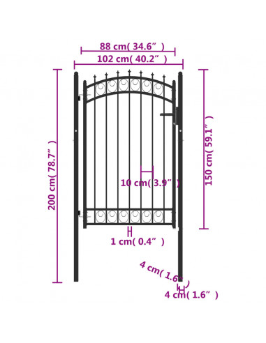 Cancello per recinzione EMMEN con punte in acciaio 103x117 cm Nero
