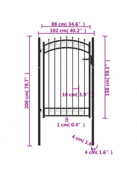 Cancello per recinzione EMMEN con punte in acciaio 103x117 cm Nero