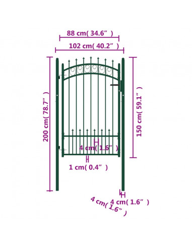 Cancello per recinzione EMMEN con punte in acciaio 104x117 cm verde