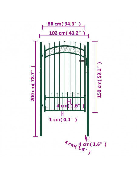 Cancello per recinzione EMMEN con punte in acciaio 104x117 cm verde