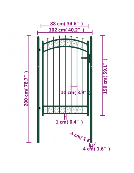 Cancello per Recinzione con Punte in Acciaio 100x150 cm Verde