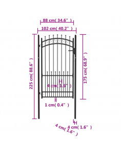 Cancello per Recinzione con Punte in Acciaio 100x175 cm Nero