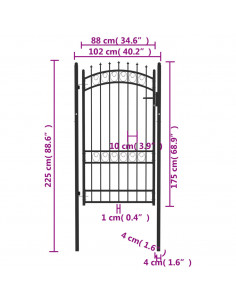 Cancello per Recinzione con Punte in Acciaio 100x175 cm Nero