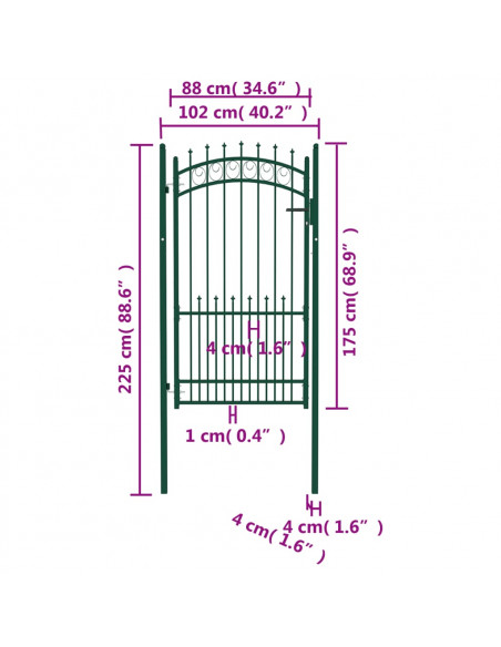 Cancello per recinzione EMMEN con punte in acciaio 104x134,5 cm verde