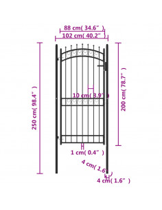 Cancello per Recinzione con Punte in Acciaio 100x200 cm Nero