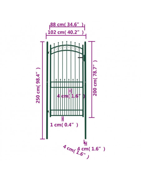 Cancello per recinzione EMMEN con punte in acciaio 104x147 cm verde