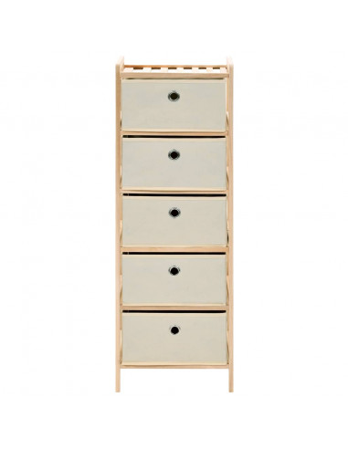 Scaffale con 5 Cesti in Tessuto in Legno di Cedro Beige
