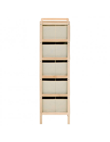 Scaffale con 5 Cesti in Tessuto in Legno di Cedro Beige