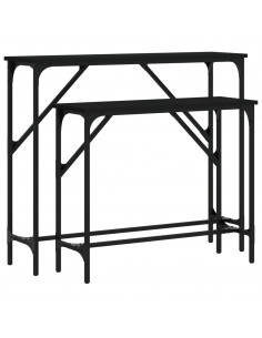 Tavolini Consolle 2 pz Neri in Legno Multistrato 2