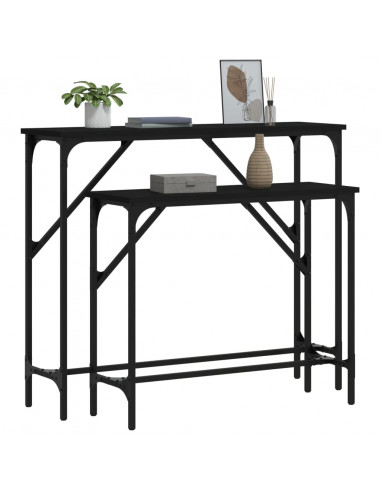 Tavolini Consolle 2 pz Neri in Legno Multistrato