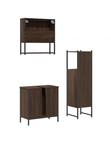 Set Mobili da Bagno 3 pz Rovere Marrone in Legno Multistrato