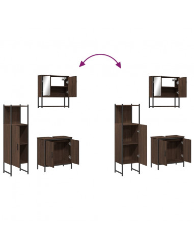 Set Mobili da Bagno 3 pz Rovere Marrone in Legno Multistrato