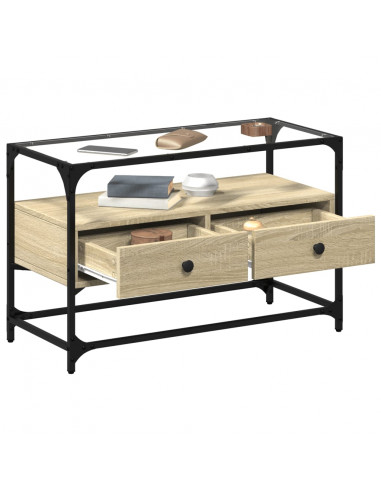 Mobile TV Piano Vetro Rovere Sonoma 80x35x51 Legno Multistrato