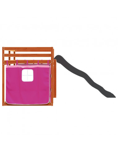 Letto a Castello con Scivolo e Tende Rosa 90x200 cm