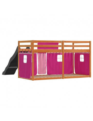 Letto a Castello con Scivolo e Tende Rosa 90x200 cm