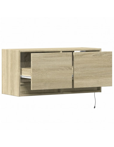 Mobile TV a Parete con Luci LED Rovere Sonoma 80x31x35 cm