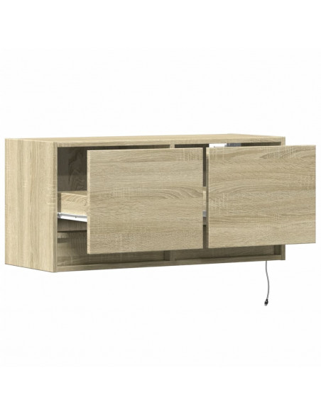 Mobile TV a Parete con Luci LED Rovere Sonoma 80x31x35 cm