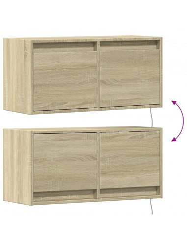 Mobile TV a Parete con Luci LED Rovere Sonoma 80x31x35 cm