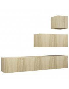 Set di Mobili Porta TV 4 pz Rovere Sonoma in Legno Multistrato 2