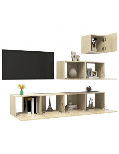 Set di Mobili Porta TV 4 pz Rovere Sonoma in Legno Multistrato