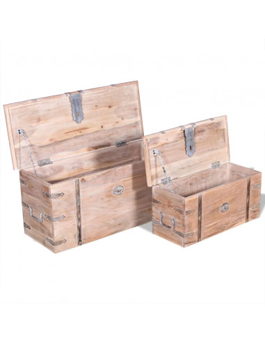 Set 2 Pezzi Cassapanca in Legno Massiccio di Acacia