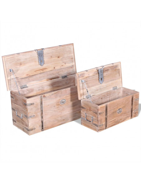 Set 2 Pezzi Cassapanca in Legno Massiccio di Acacia