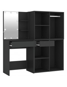 Toeletta con LED e Armadietti in Legno Multistrato Nero 2