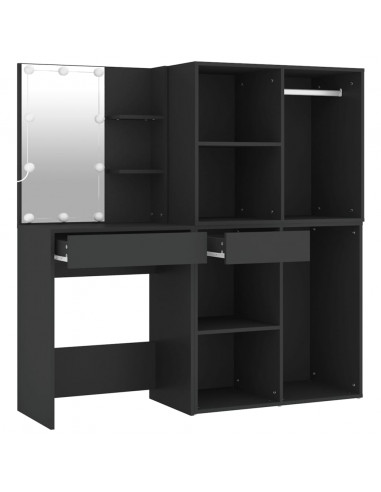 Toeletta con LED e Armadietti in Legno Multistrato Nero