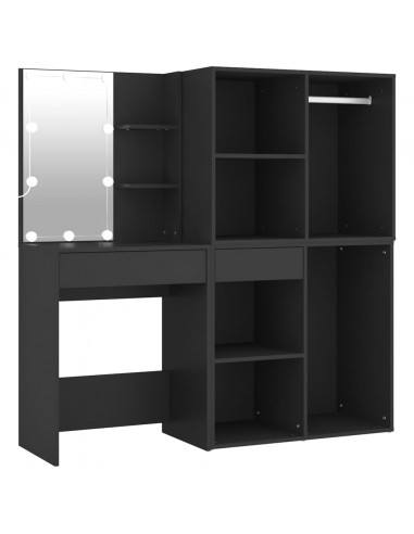 Toeletta con LED e Armadietti in Legno Multistrato Nero