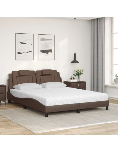 Letto con Materasso Marrone 160x200cm in Similpelle