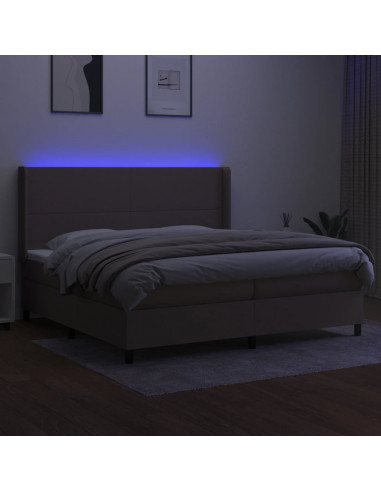 Letto a Molle Materasso e LED tortora 200x200cm in Tessuto