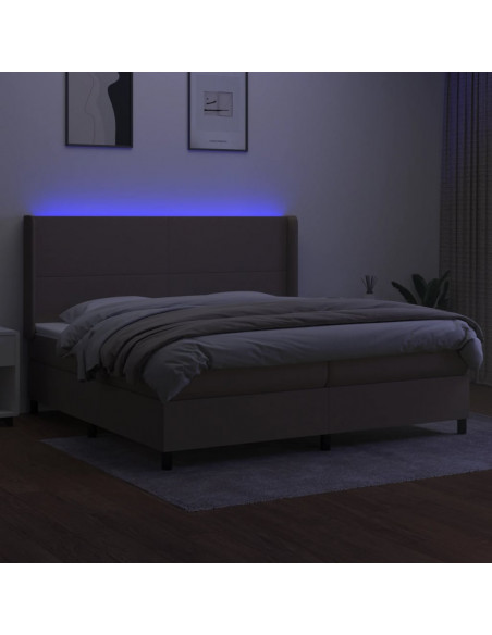 Letto a Molle Materasso e LED tortora 200x200cm in Tessuto