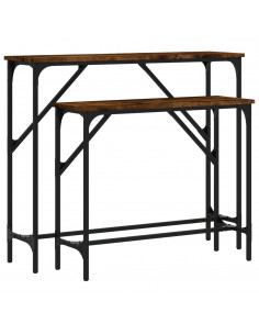 Tavolini Consolle 2 pz Rovere Fumo in Legno Multistrato 2