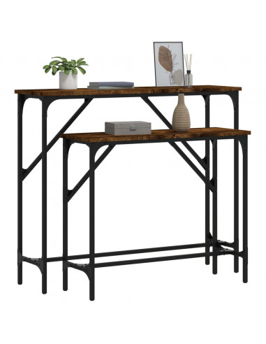 Tavolini Consolle 2 pz Rovere Fumo in Legno Multistrato