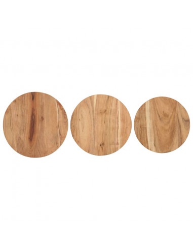 Tavolini Laterali 3 pz in Legno Massello di Acacia