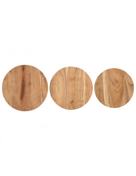 Tavolini Laterali 3 pz in Legno Massello di Acacia
